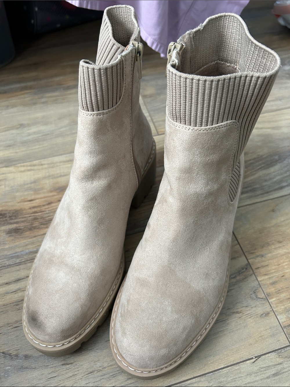 Beige Suede Ankle Boots with Stretch Collar